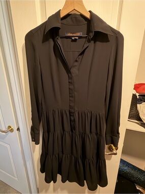 Authentic Louis Vuitton Black Long-Sleeve Tiered Dress sz 32 LV